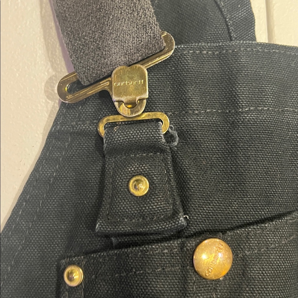 Vintage 90s Carhartt R01 BLK Black Duck Double Knee Bib Overalls size 38 - Picture 6 of 16